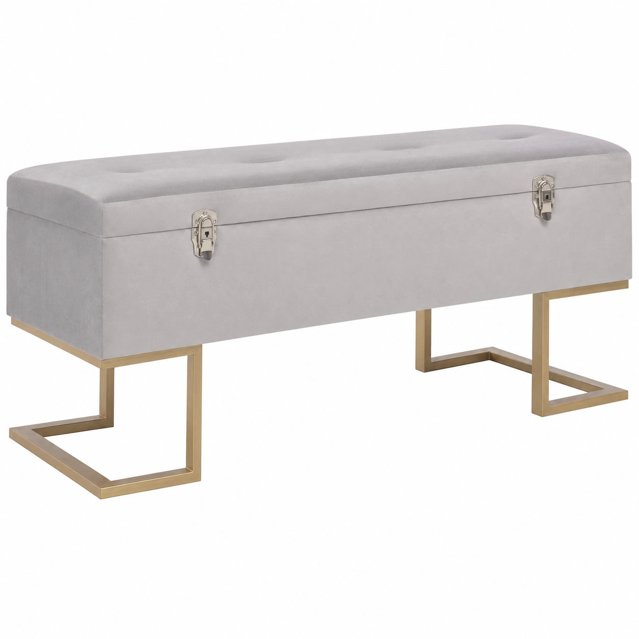Banco de Terciopelo Gris con Almacenamiento 105 cm para Dormitorio y Sala
