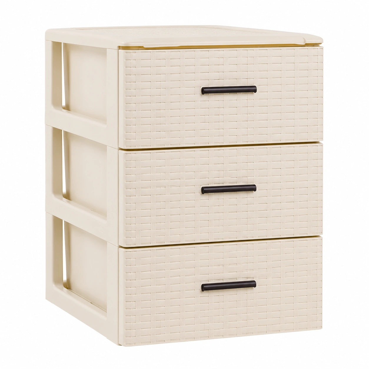 Cajonera de Plástico RATTAN, 3 Cajones Beige, Efecto Mimbre, Torre Organizador Multiusos