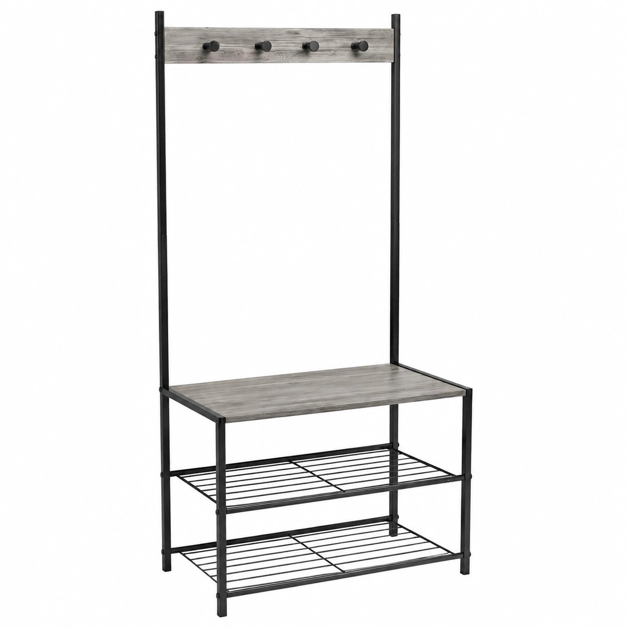 Mueble de Entrada con Banco y Estantes para Zapatos, Perchero con Colgadores para Hogar y Oficina, 175x60x40 cm