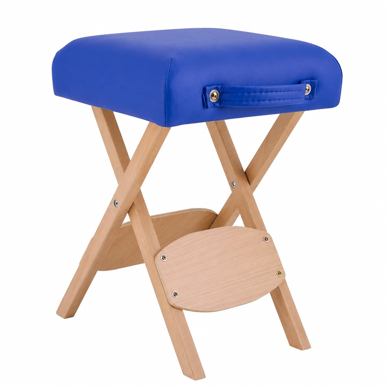 Taburete de Madera Plegable Azul Multiuso, Asiento Tapizado, Hasta 100 kg