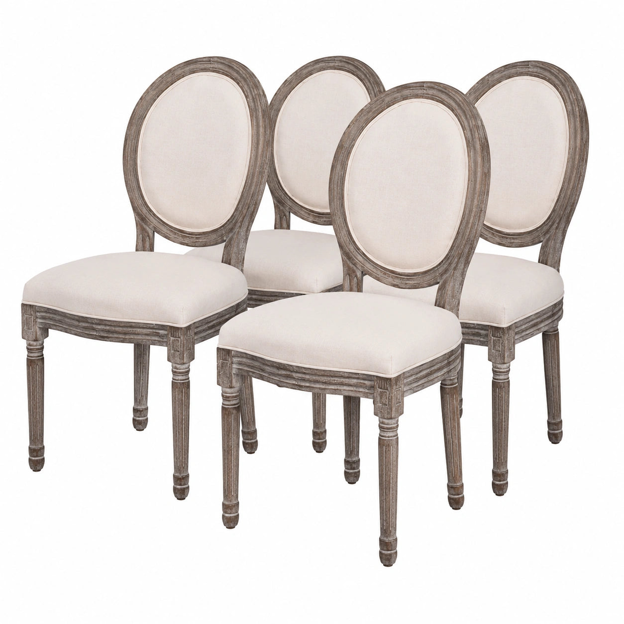 Conjunto de 4 Sillas de Comedor de Lino Beige para Cocina y Salón