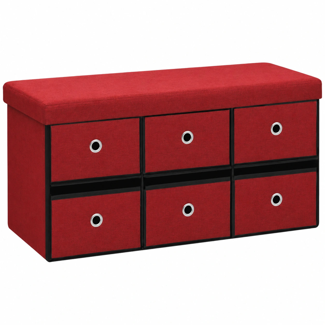 Banco de Almacenaje Plegable Rojo Vino de Lino Sintético 76x38x38 cm