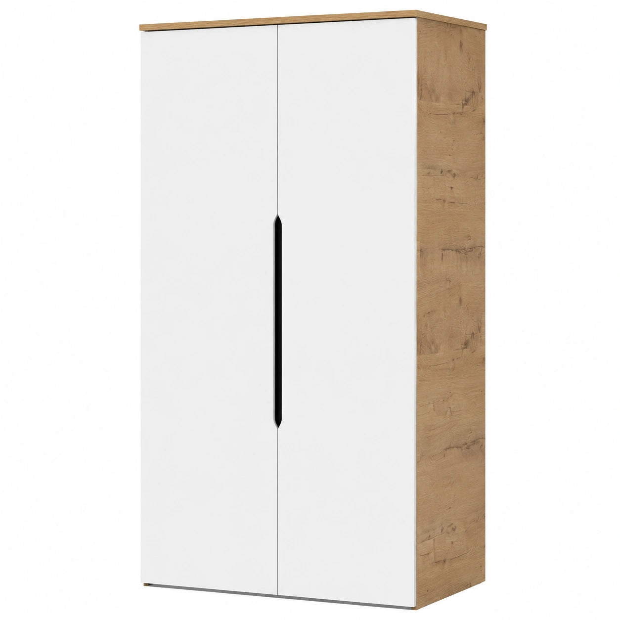 Armario Ropero Moderno 2 Puertas con Barras y Estantes, Blanco y Roble Dorado, 200x100x57cm