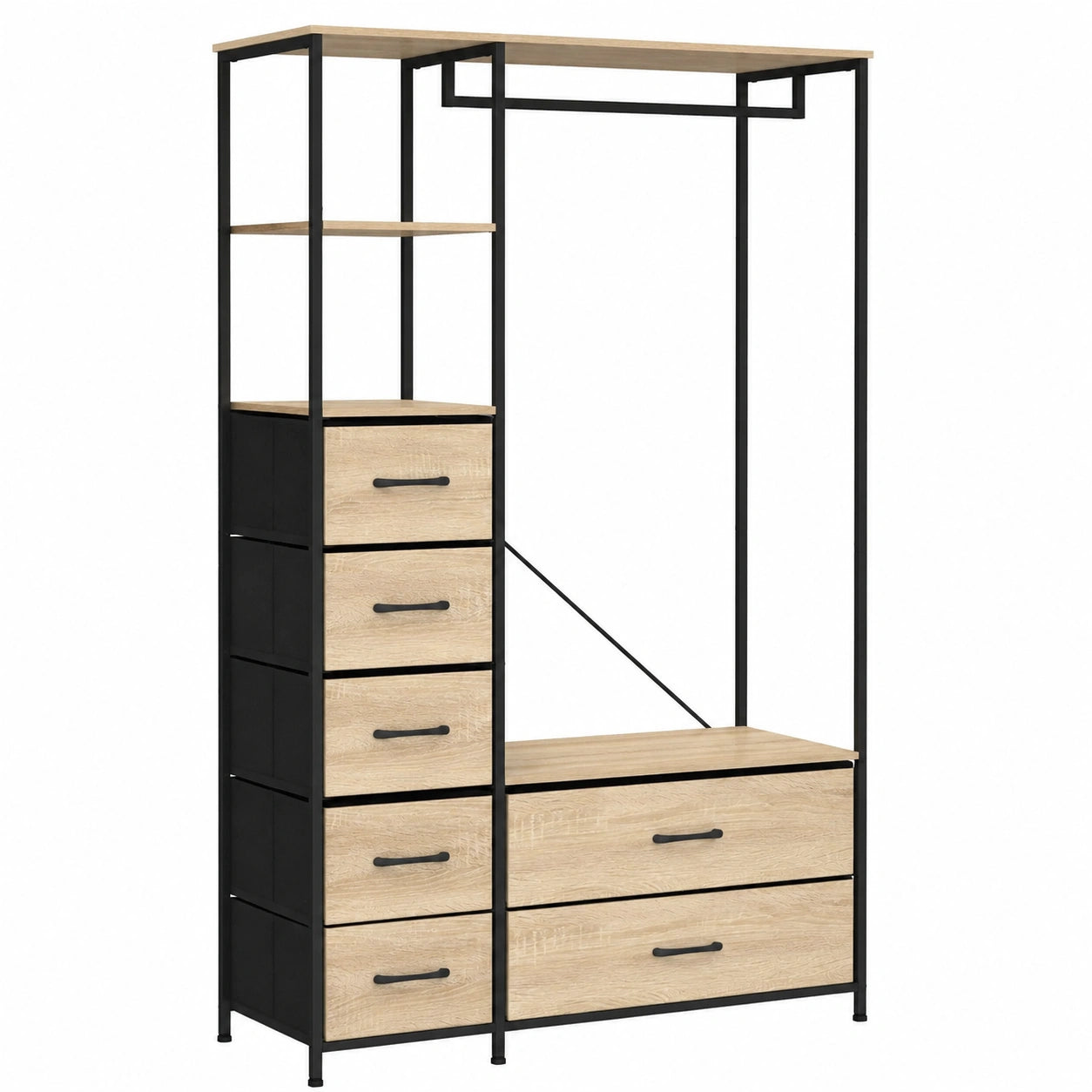 Armario Vestidor UTAH con Estantes y Contenedores de Tela, Madera y Negro