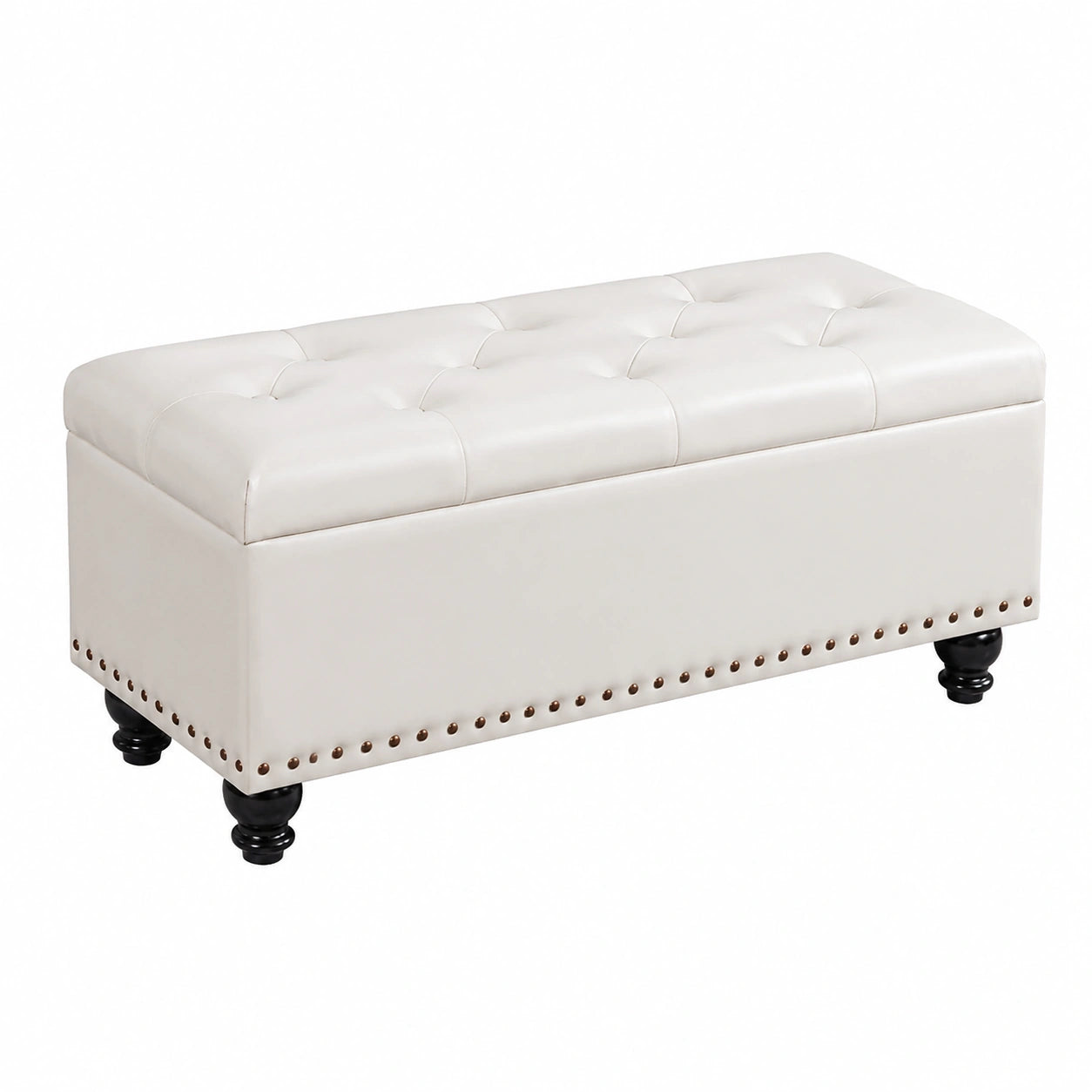 Banco moderno de piel sintética con almacenamiento, reposapiés grande y acolchado para salón, dormitorio o pasillo, elegante baúl multifuncional para zapatos, mantas y libros