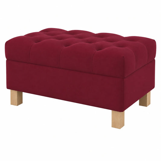 Baúl otomano tapizado con botones, patas cuadradas, 80 cm, terciopelo vino rojo, fácil limpieza