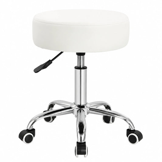 KKTONER Taburete Giratorio con Altura Ajustable y Asiento de Cuero Sintético - Blanco