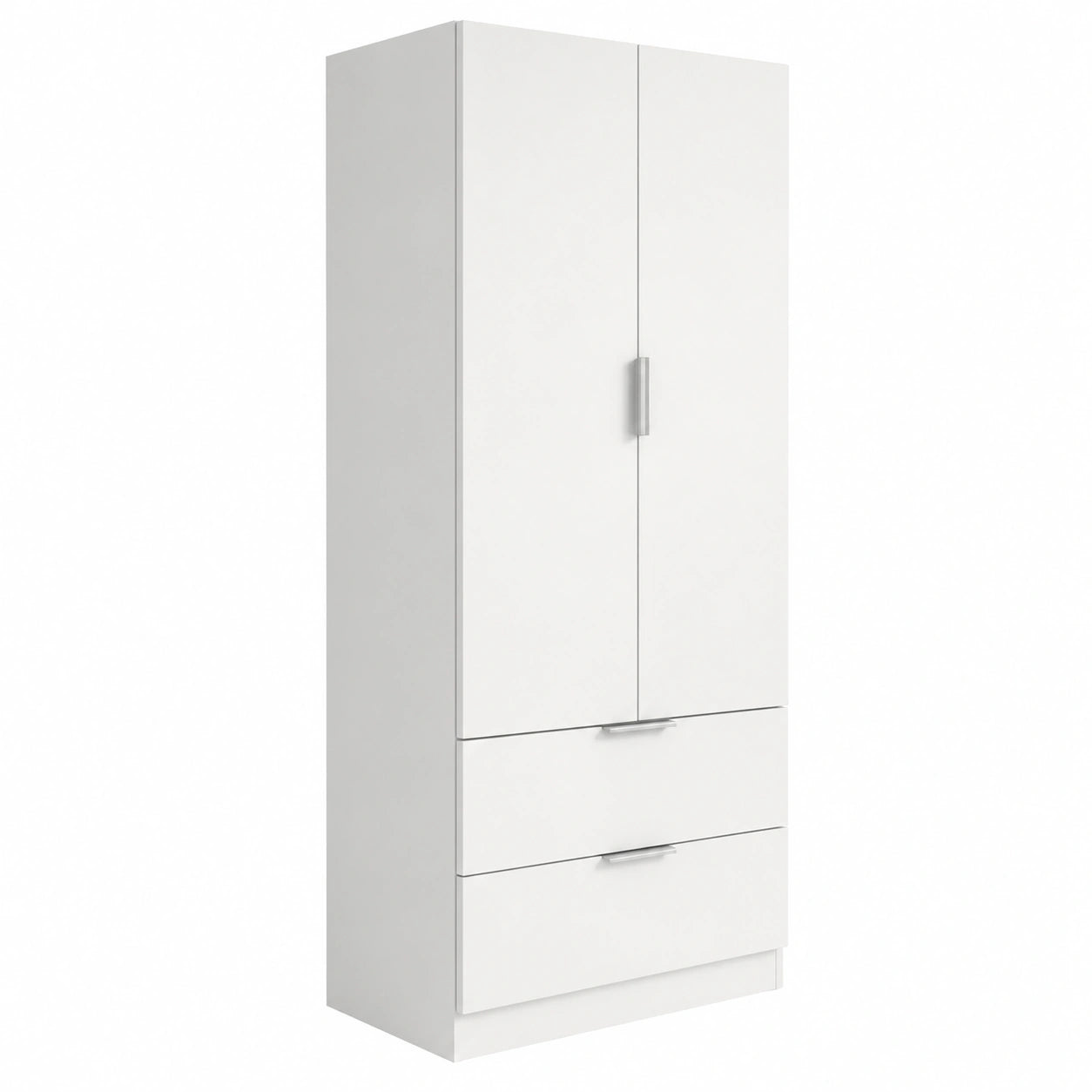 Armario Blanco de 2 Puertas y 2 Cajones, Modelo Lark, 81x180x52 cm