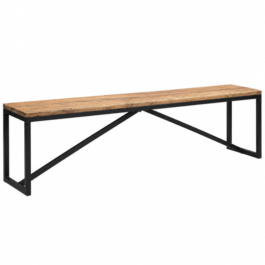 Banco escandinavo de madera de mango y acero, 160x35x45 cm, diseño minimalista con almacenamiento