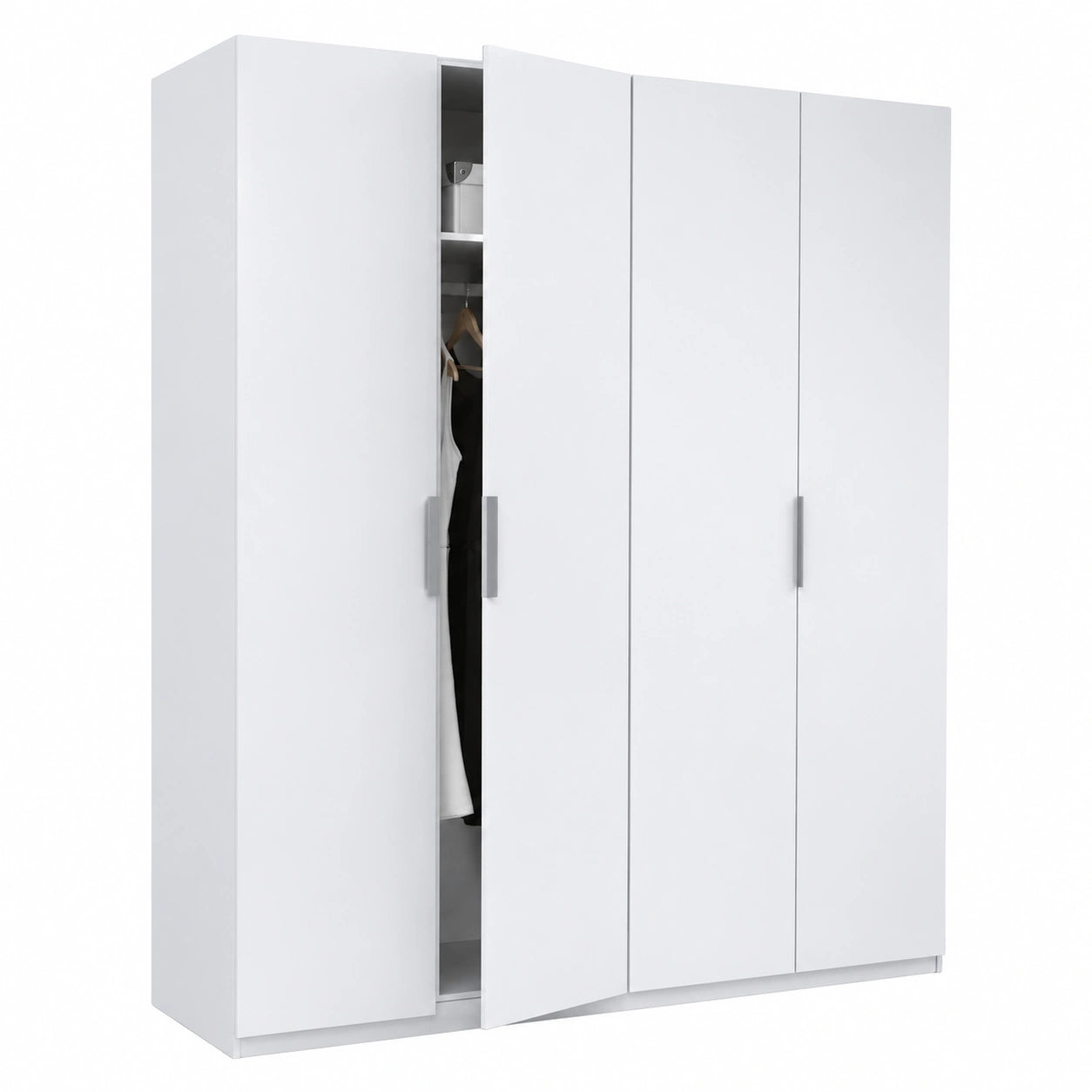 Armario Grande de 4 Puertas en Blanco Brillante, 200x180x52 cm