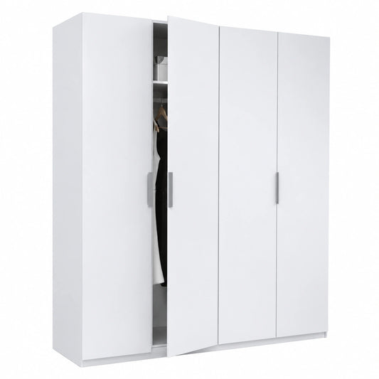 Armario Grande de 4 Puertas en Blanco Brillante, 200x180x52 cm
