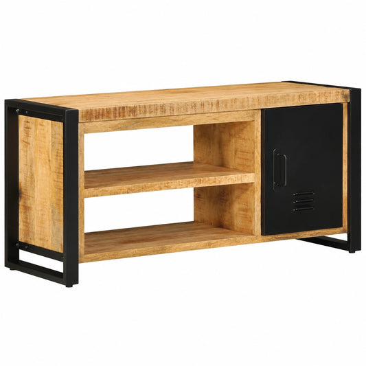 Banco zapatero de madera de mango con almacenamiento, asiento y diseño industrial 100x40x50cm