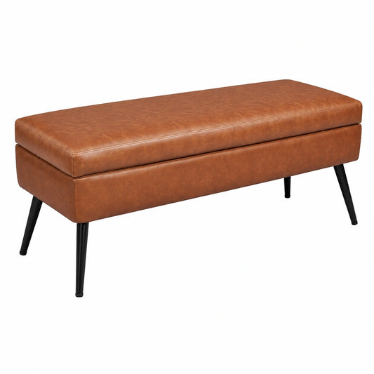 Banco VEVOR de Cuero Sintético con Almacenamiento y Patas Metálicas, Ideal para Sala de Estar, Comedor y Pasillo, Marrón