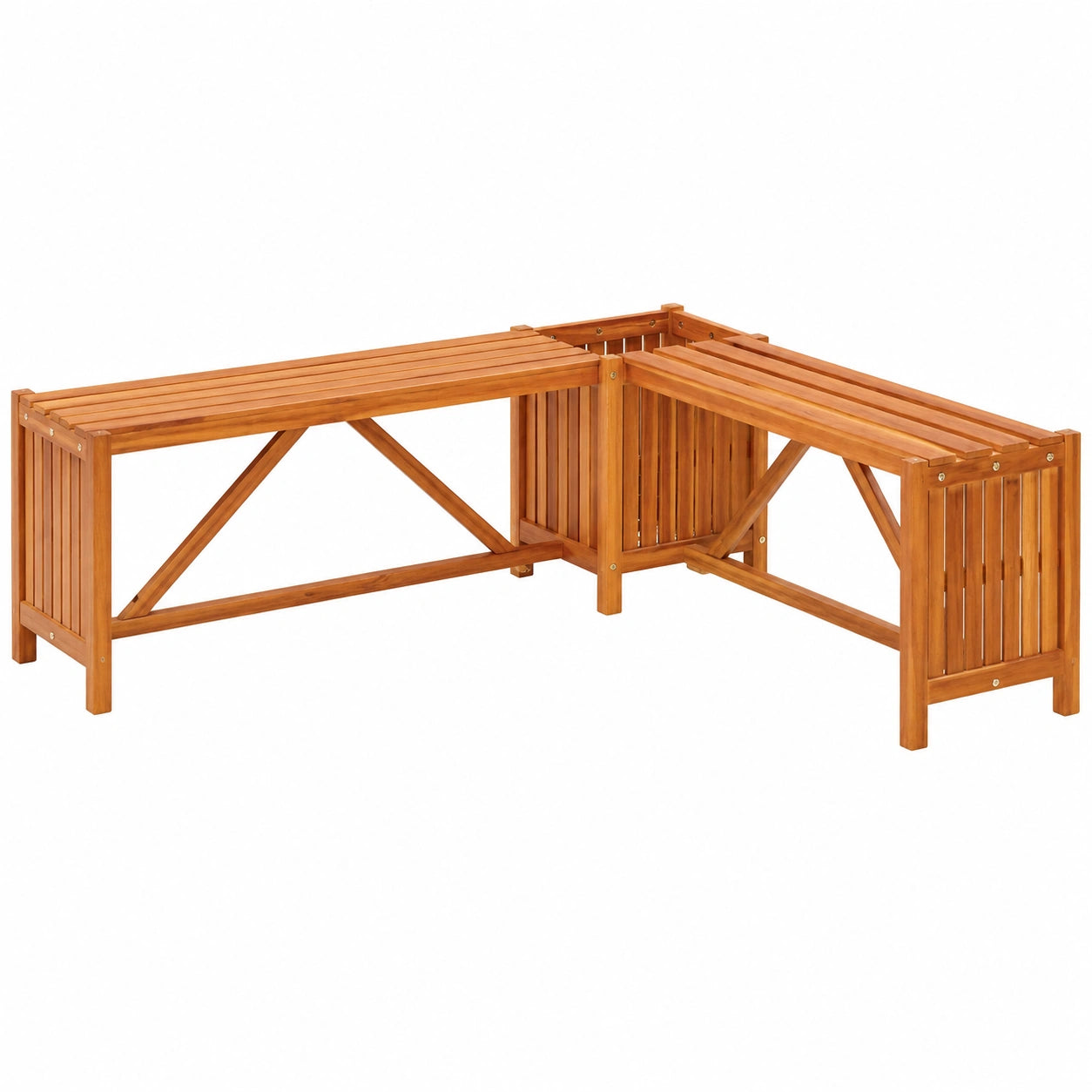 Banco Esquinero de Jardín con Macetero en Madera de Acacia Sólida