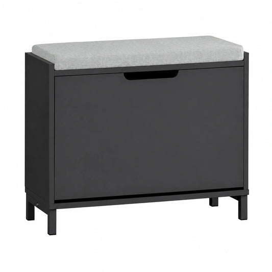 Banco Zapatero Moderno con Asiento, Almacena hasta 4 Pares, Negro, 113kg de Capacidad, 60x24x52cm