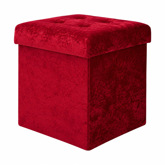 Banco Otomano de Terciopelo para Almacenamiento Plegable, Ideal para Juguetes y Zapatos, Asiento Reposapiés - Rojo 38x38x38cm