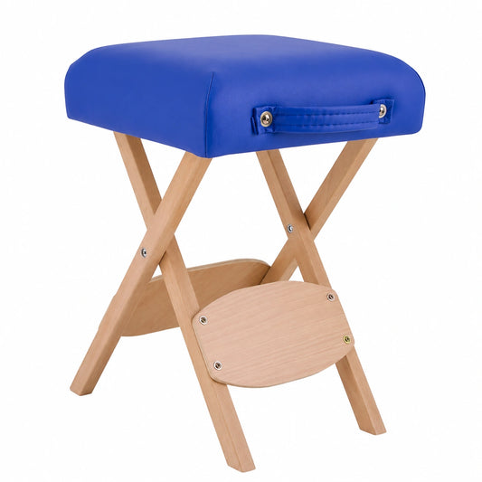 Taburete de Madera Plegable Azul Multiuso, Asiento Tapizado, Hasta 100 kg