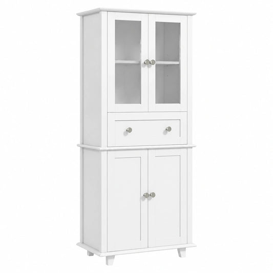 Armario de Cocina HOMCOM con Puertas de Vidrio y Estantes Ajustables, Blanco