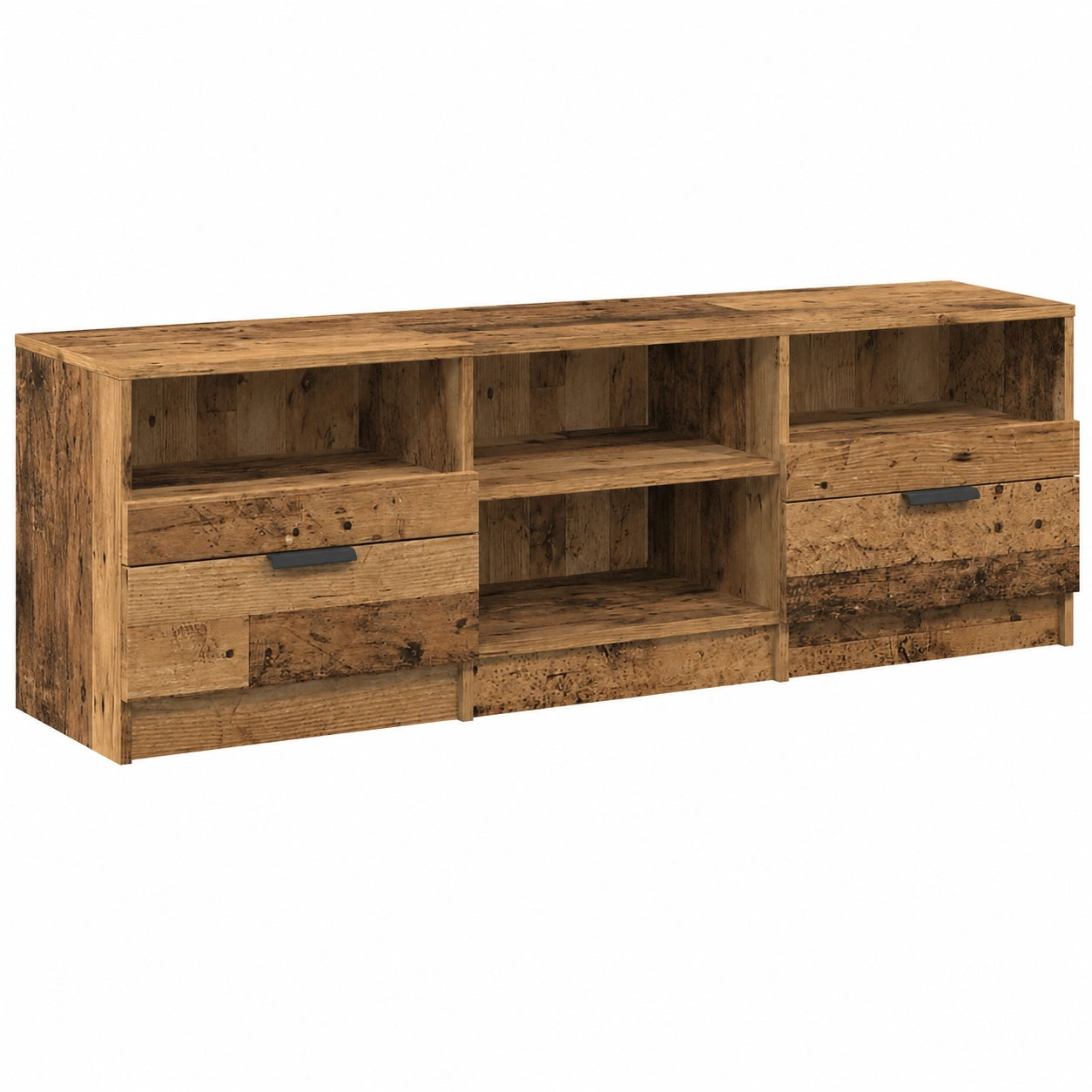 Mesa de TV de Madera Reciclada 150x34x45cm, Soporte para Televisor, Almacenamiento Multimedia