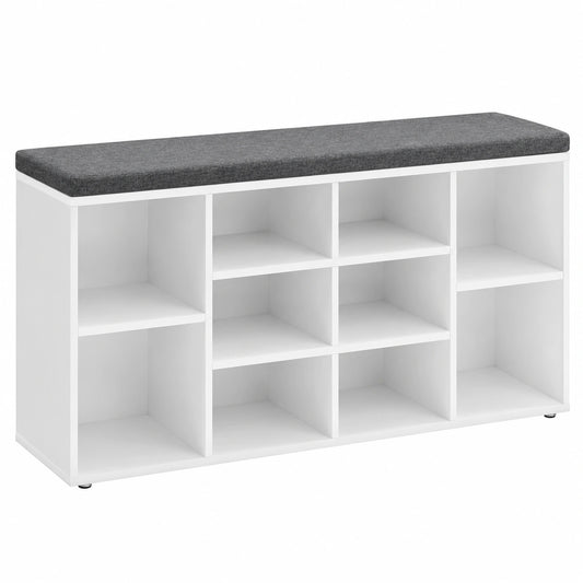 VASAGLE Banco de Zapatos con Cojín, Mueble de Almacenamiento de 10 Compartimentos, Ideal para Entrada, 104 x 30 x 48 cm, Blanco