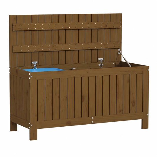 Baúl de Almacenamiento Exterior de Madera de Pino Marrón 108x42.5x54cm