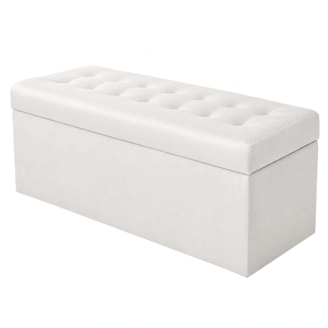 Puf Blanco con Almacenaje 45x120 cm, Estructura Robusta, Asiento Acolchado