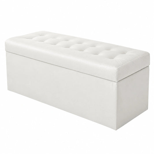 Puf Blanco con Almacenaje 45x120 cm, Estructura Robusta, Asiento Acolchado