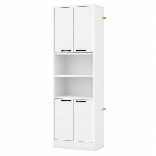 Armario de Baño Alto Blanco con 4 Puertas y Compartimentos Abiertos, 190 cm