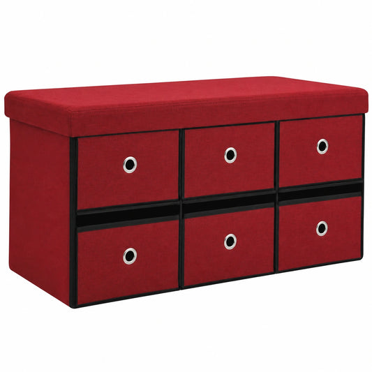 Banco de Almacenamiento Plegable Rojo de Lino Sintético para Dormitorio 76x38x38 cm