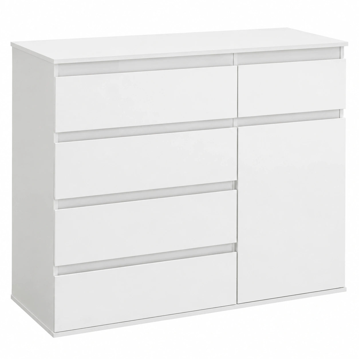 Aparador HOMCOM con 5 Cajones y Estantes Ajustables para Cocina y Dormitorio, Blanco Brillante